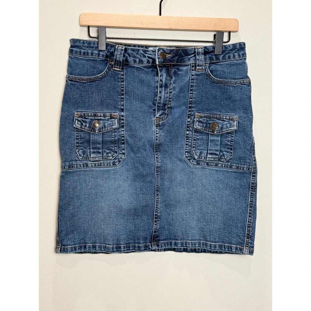 VTG Old Navy 10 Denim Jean Cargo Mini Skirt Front Pocket Low‎ Rise Y2K 2000s